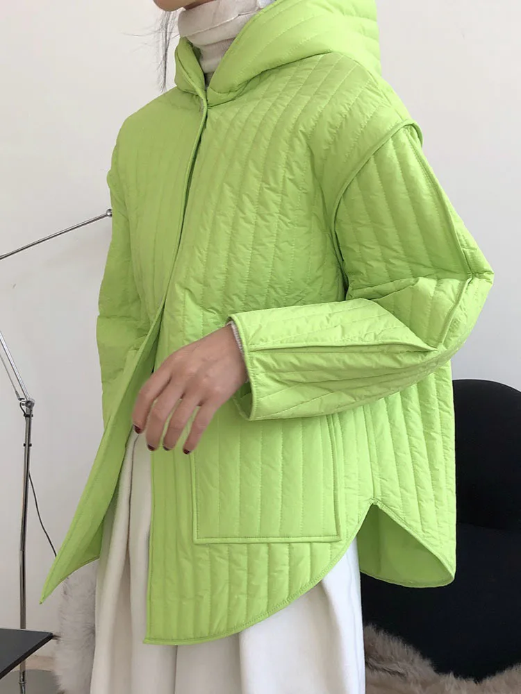 EAM-Abrigo acolchado de algodón para mujer, parka holgada de manga larga con capucha, color verde, talla grande, tendencia de moda, otoño e