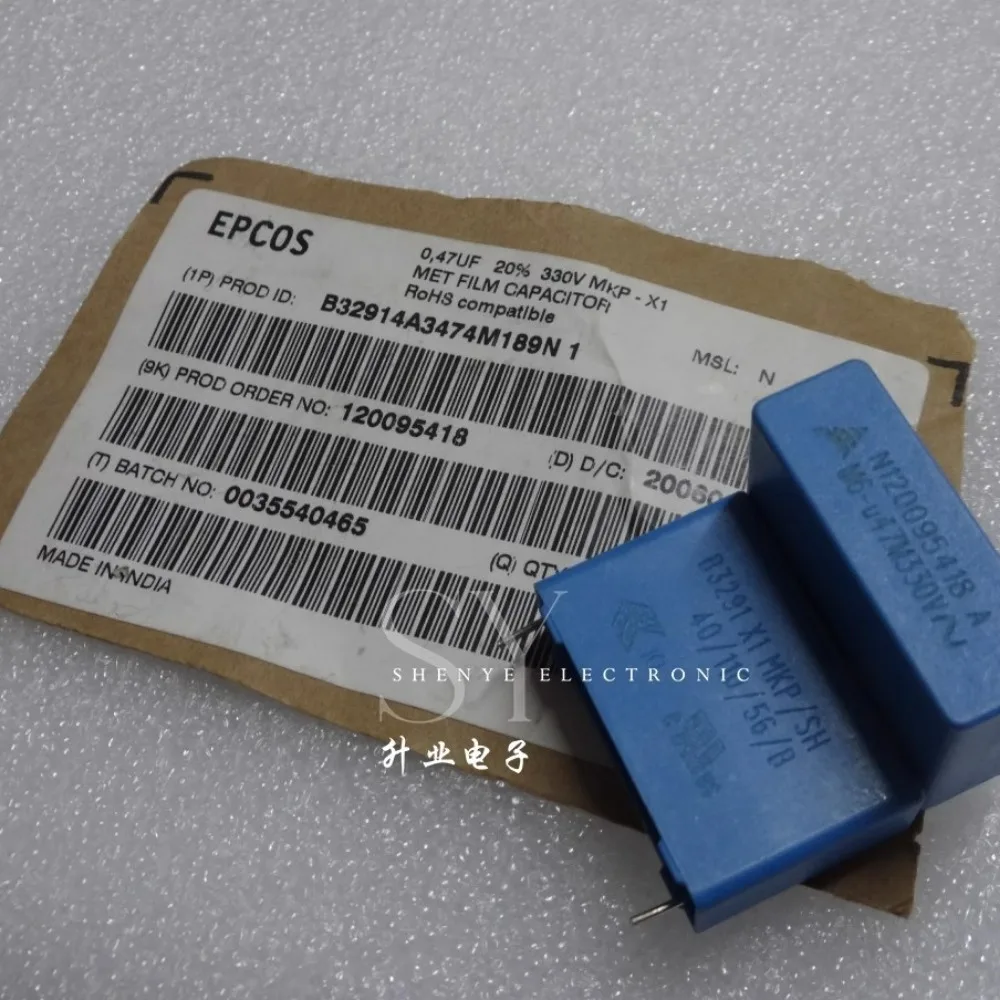 5PCS EPCOS 0.47 uf/330vAC 470nf u47 474 ยี่ห้อใหม่ตัวเก็บประจุฟิล์ม 28 มม.B32914A3474M