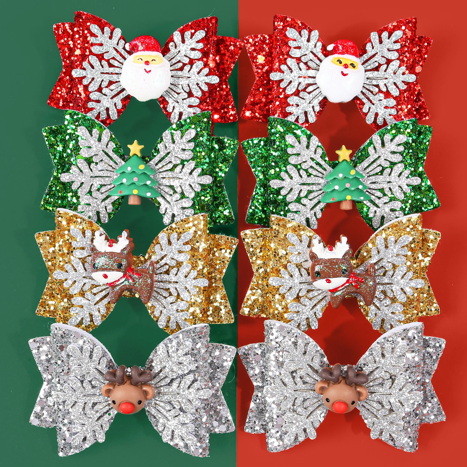 2/8PCS Cute Girls Hair Bows with Clips Elk Santa Claus Barrettes Clip Children Kids Christmas Tree Hairpins Hair Accessories