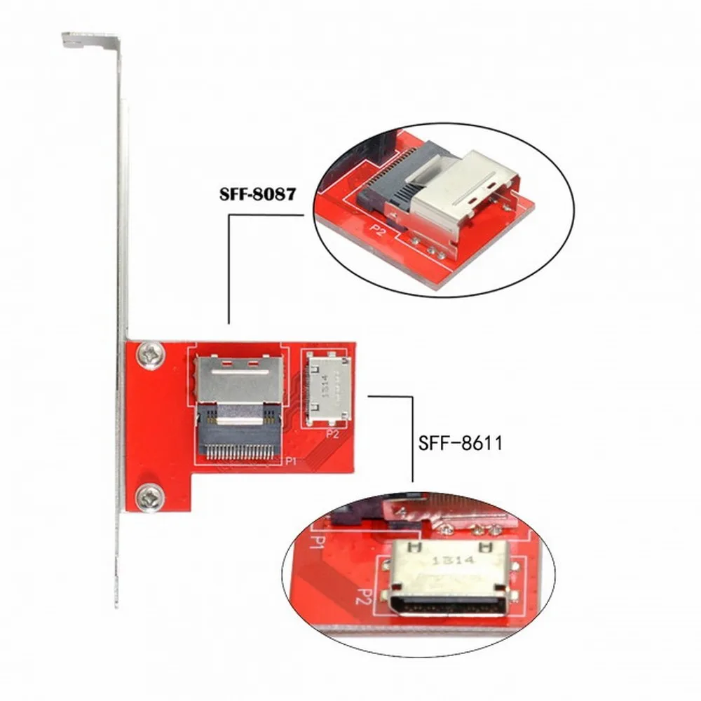 PCI-Express 4.0 Mini SAS SFF-8087 to Oculink SFF-8611 SFF-8612 PCBA Female Adapter With Bracket