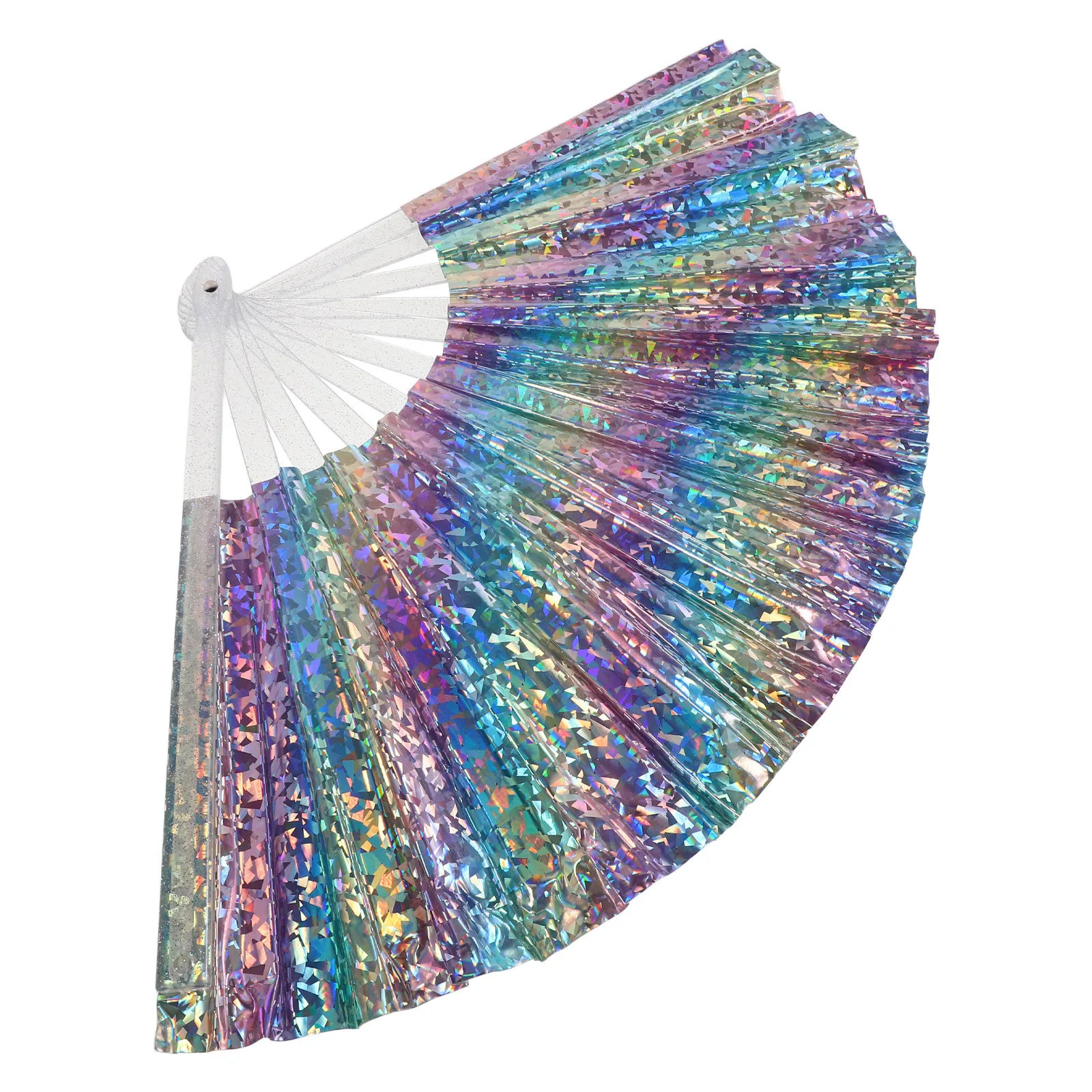 

Holographic Rave Folding Fan Pvc Foldable Kungfu Dance Prop For Music Festival Nightclub Party Concert Edm Wedding