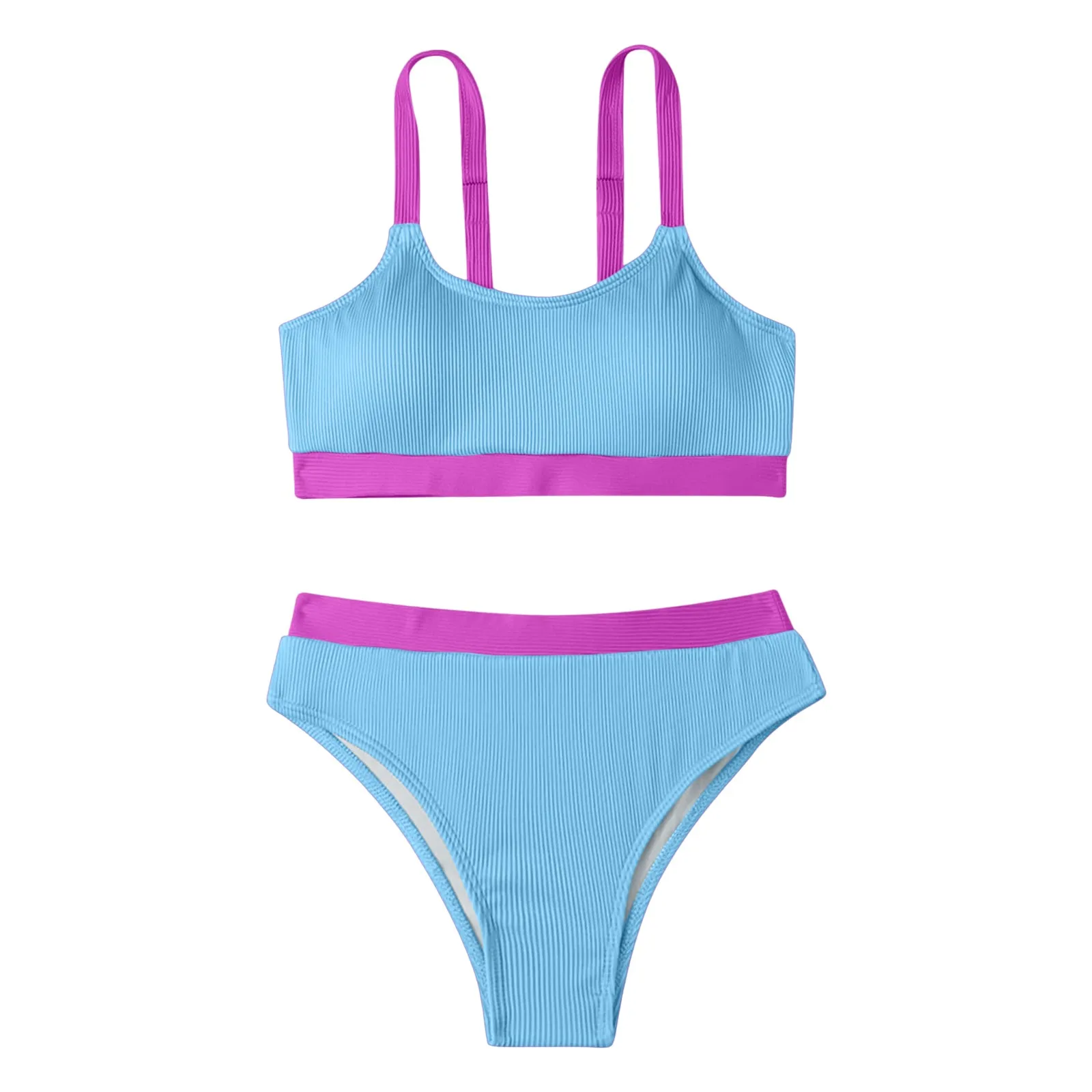 Women's Swimwear Tankinis Set High Waist Bikini Sets 2024 New Push Up Color Blocking Swimsuit Two Piece Outfits Female Beachwear