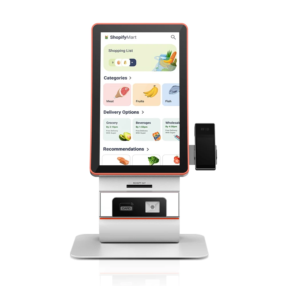 آلة طلب الخدمة الذاتية عالية الكفاءة لمطاعم الوجبات السريعة مقاس 23.6 بوصة شاشة منحنية جديدة بدون كعب