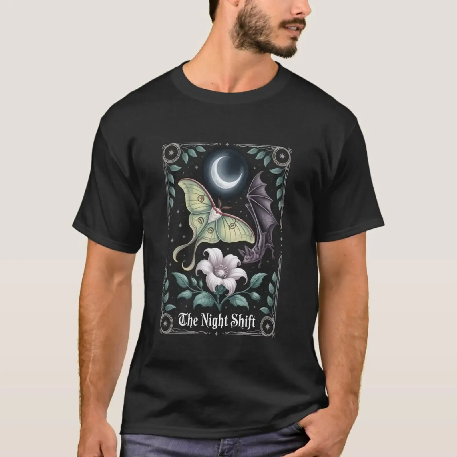 The Night Shift Gothic Luna Moth Bat Moonflower No T Shirt vintage Washed designer clothes Stretched Comfortable Casual Unisex