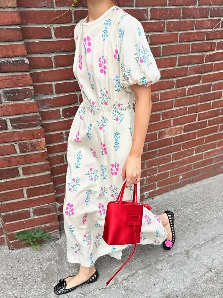 Chique zomer hoge taille bloemenprint Bal ort Sve Dr Dames Faion Commute Sle Belted Casual ronde Ne Dr