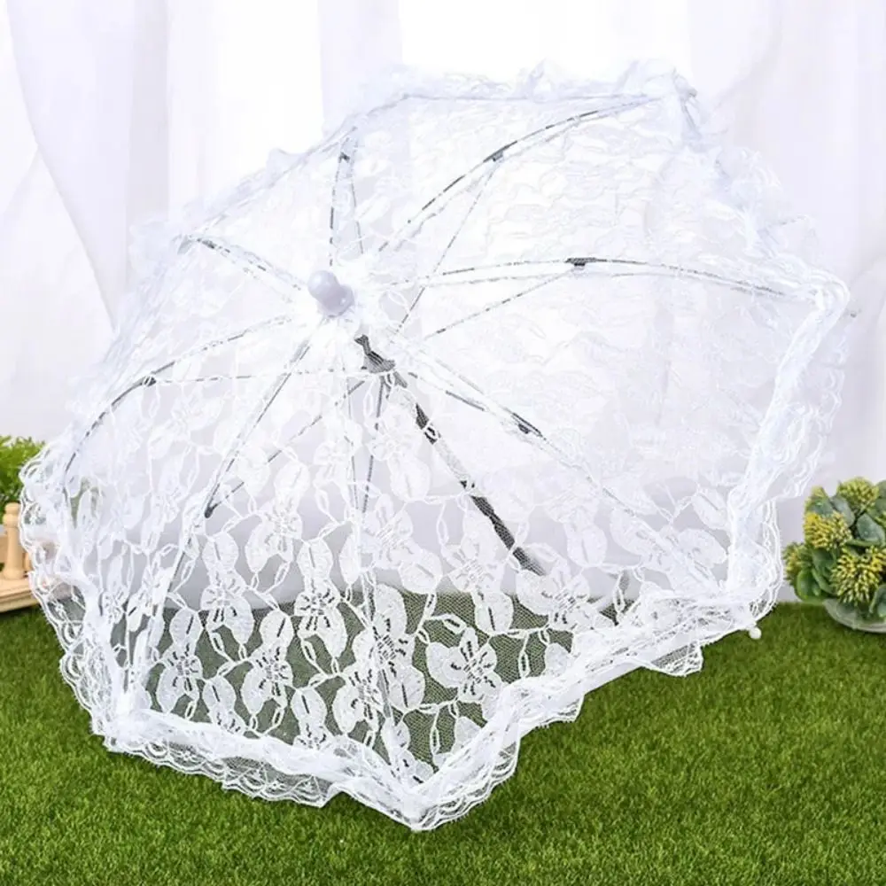 Guarda-chuvas de renda femininas elegantes, lolita, padrões florais, adereços de decoração de casamento, delicado, escavado, mini guarda-chuva de noiva