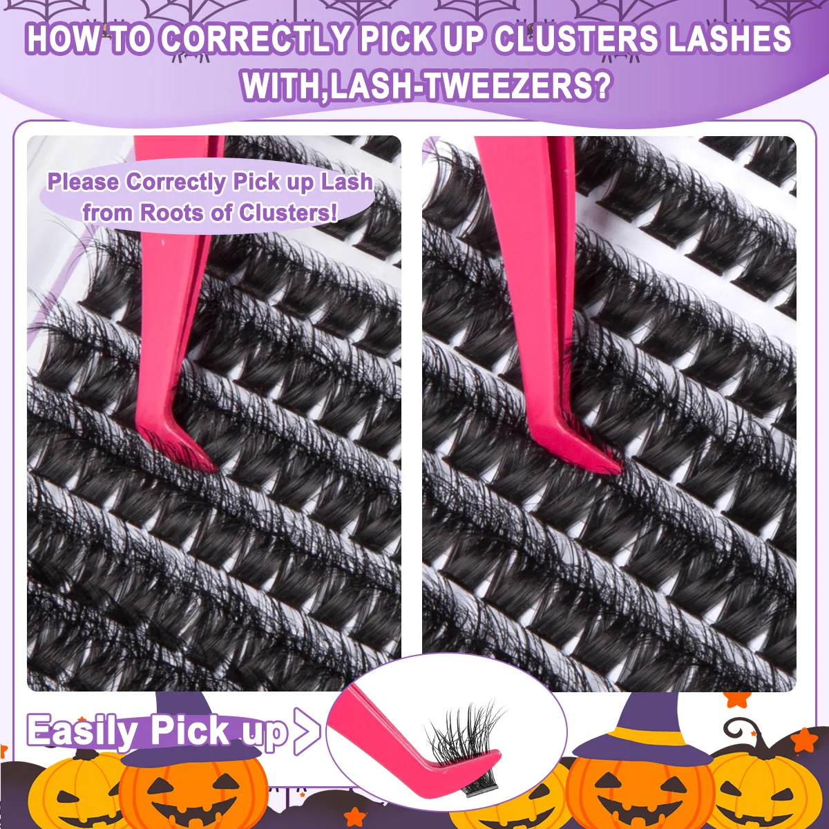 Grappes de cils vaporeux Extension de cils naturel D Curl moelleux Extensions de cils cadeau d'Halloween avec grappes de cils inférieures