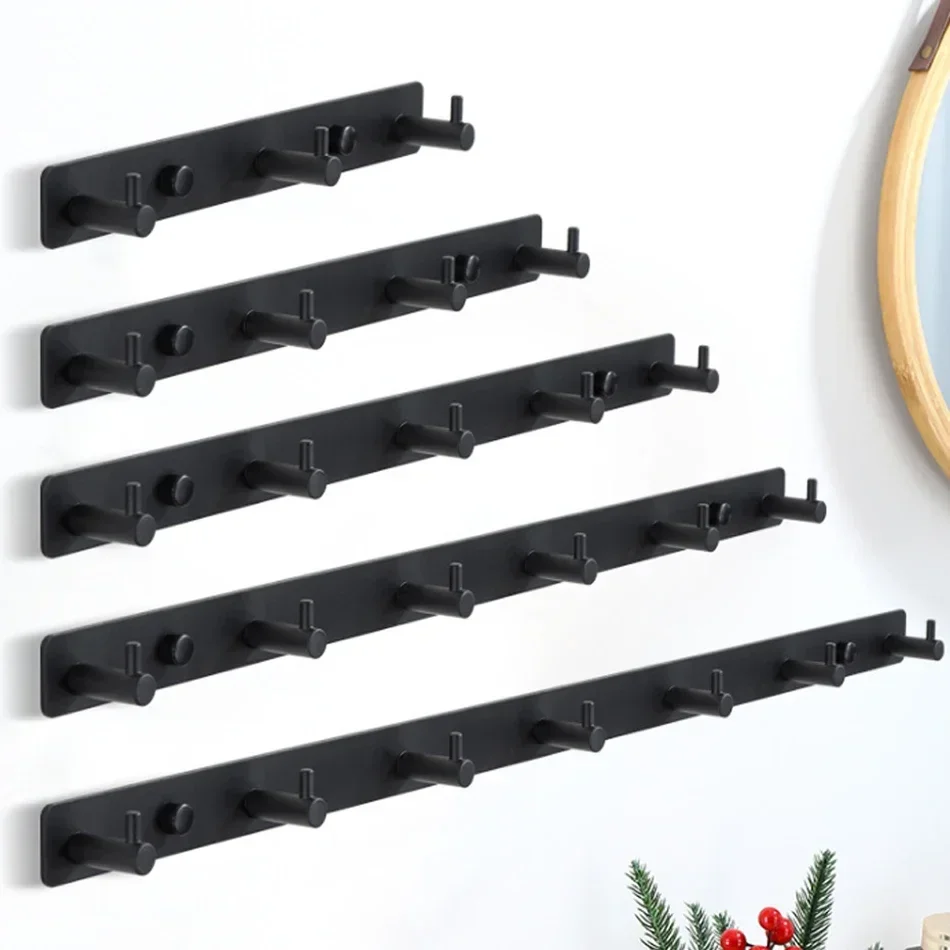 Black Robe Hook for Bathroom Kitchen Home Wall Mounted Creative Door Coat Clothes Towel Key Holder Hanger Storage 4 5 6 7 Hooks