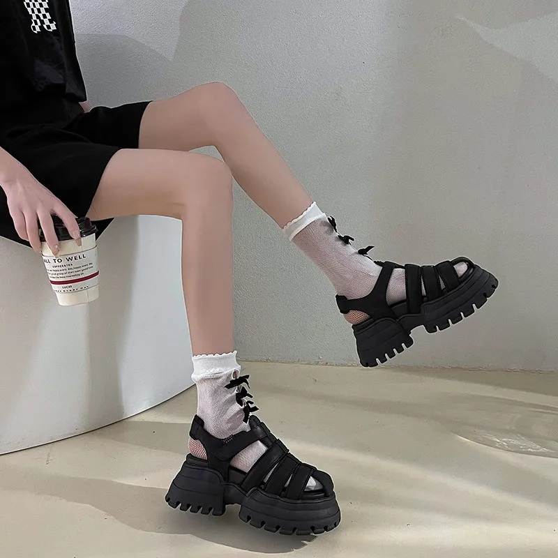 Female Sandal Clogs Wedge Black Shoes for Women Med Muffins shoe 2024 Summer Girls Platform Beige Retro New Thick Medium Beach S