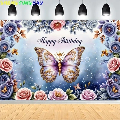 

Newborn Baby Happy Birthday Party Photography Backdrop Props Colorful Butterfly Flower Cake Smash Photo Studio Background UY-01