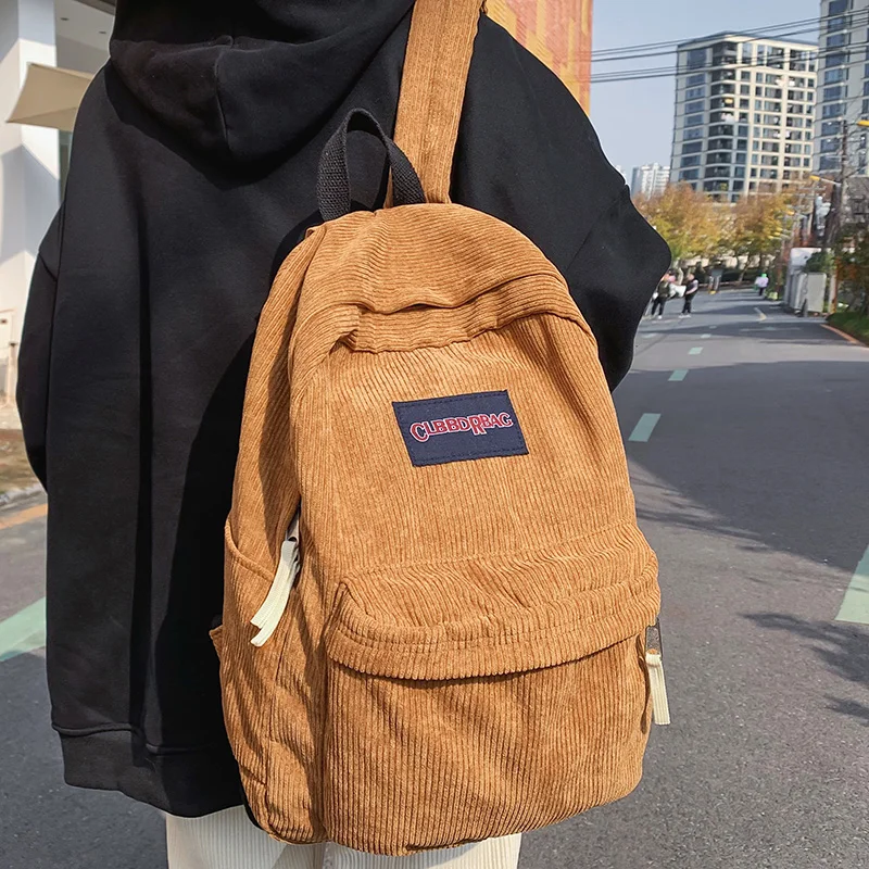 Vintage Boy Girl Corduroy Green School Bag Men Women Laptop College Backpack Cool Lady Student Fashion Female Travel BookBag New