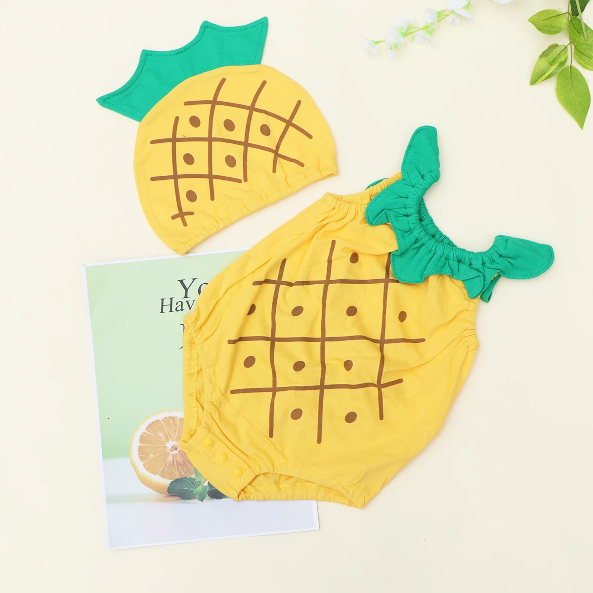 

Fruit Styling Pineapple Baby Jumpsuits Yellow Sleeveless One-piece Pants Infant Summer Casual Wear Photography