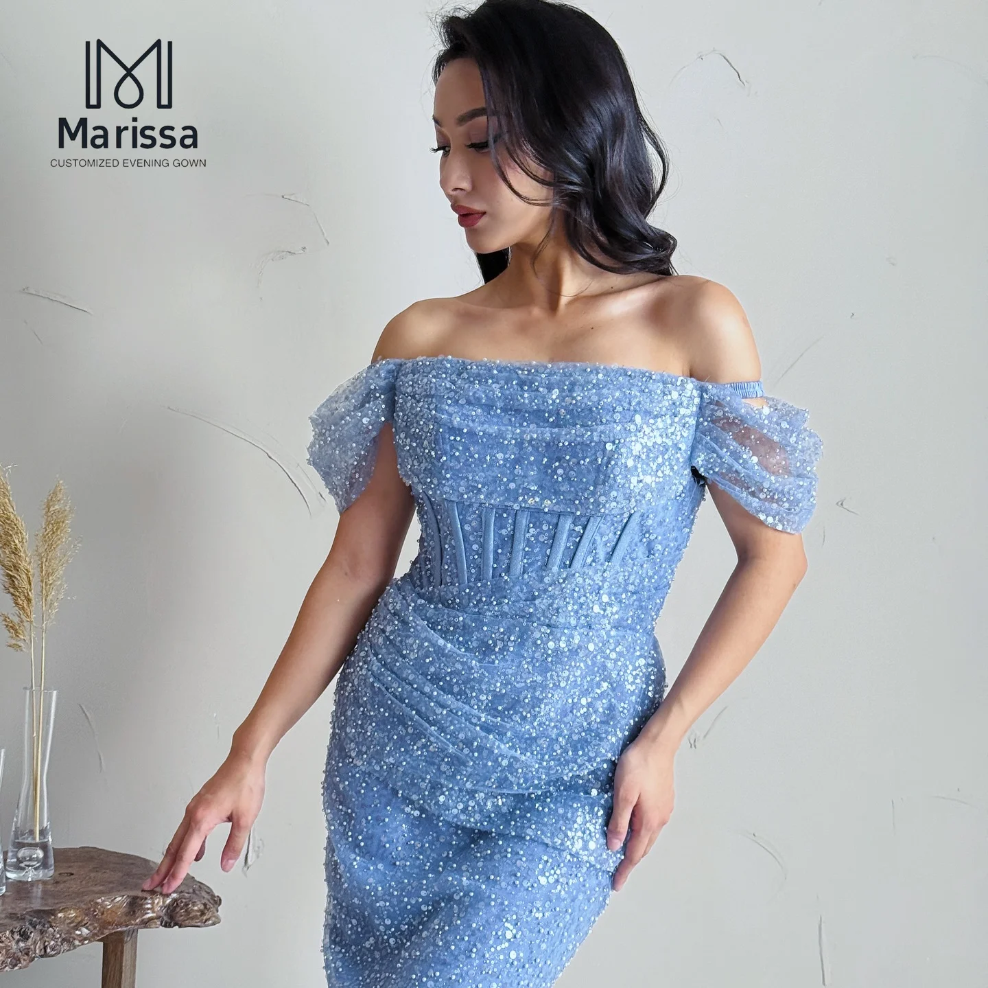 فساتين لحفلات الكوكتيل طويلة بذيل السمكة من ماريسا للمناسبات الخاصة مصنوعة حسب الطلب فساتين حفلات أنيقة 2025 فستان تول ترتر للحفلات الراقصة