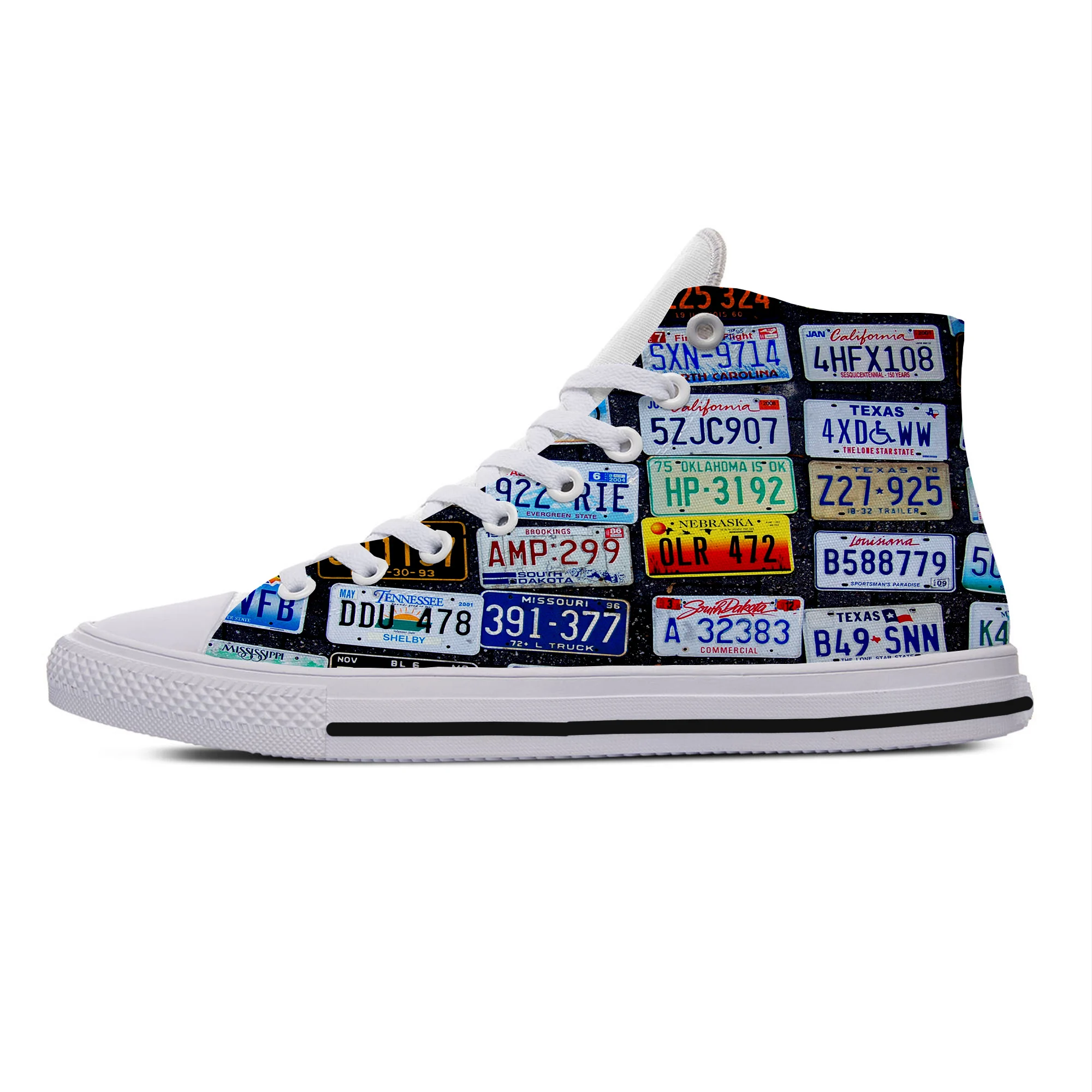 Hot License Car Plate Number Retro Novelty Design Lightweight High Top Canvas Shoes Men Women Summer Casual Breathable Sneakers