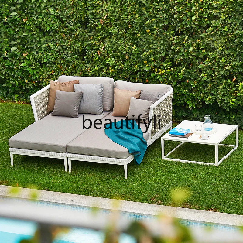 

Outdoor Sofa Courtyard Terrace Balcony Three-Person Leisure Living Room Set Outdoor Rattan Chair Rattan Woven Sofa
