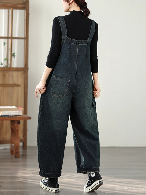 Losse artistieke dames denim overall herfst 2022, nieuwe Sle groot formaat katoen polyester mix l taille jeansbroek