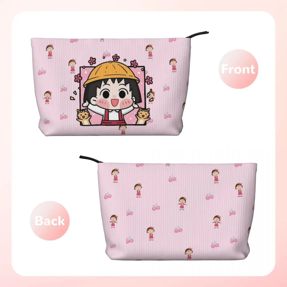 Original Korean Cute Maruko Retro Simple Corduroy Makeup Bag Hand in Hand for Bag Storage