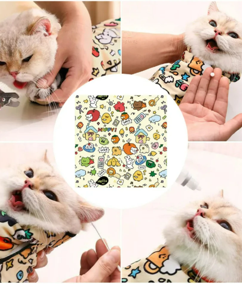 Cat Grooming Wrap Self-Adherent Cat Swaddle Burrito Wrap Anti-Bite Anti-Scratch Anti-Escape for Medicine Nail Clipping Pet Tool