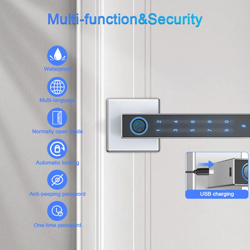 Aluminum Door Smart Lock Automatic and Waterproof Cylinder Factory Price Cerradura Inteligente for Door Fingerprint Door Lock