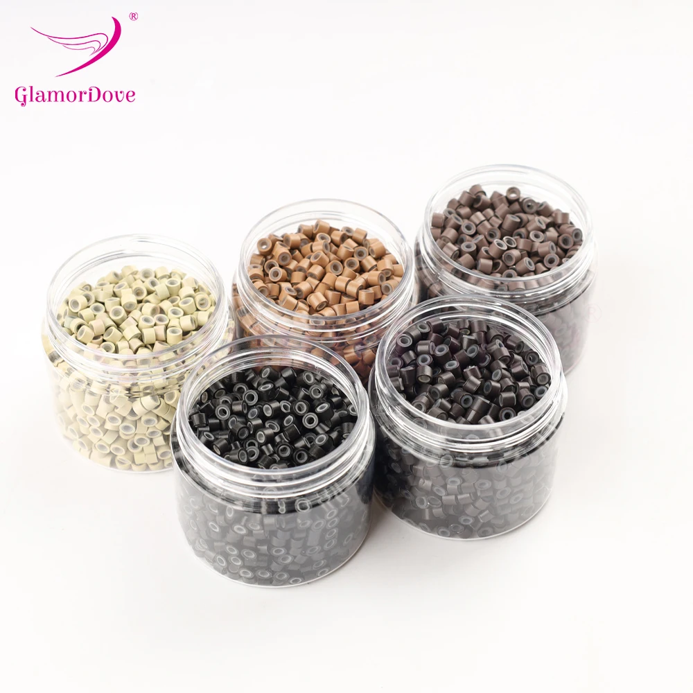 GlamorDove 1000Pcs 4mm Micro Rings For Hair Extensions Microlinks For Hair Silicone Lined Hair Extension Bead Tools Accessories