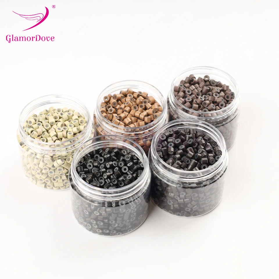 GlamorDove 1000 piezas micro anillos de 4mm para extensiones de cabello, microlinks con recubrimiento de silicona, herramientas y accesorios 2