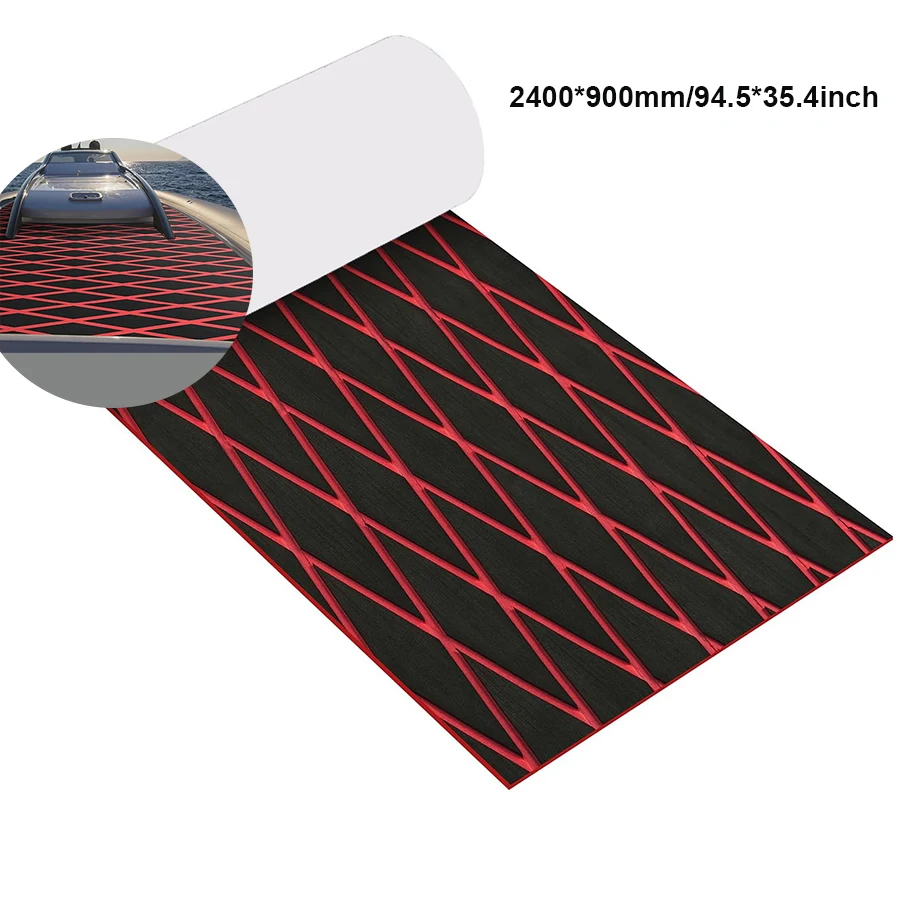 240*90cm Boat Flooring EVA Foam Teak Decking Sheet Black Red Diamond Deck Self Adhesive Carpet Waterproof Vinyl Marine Hatches