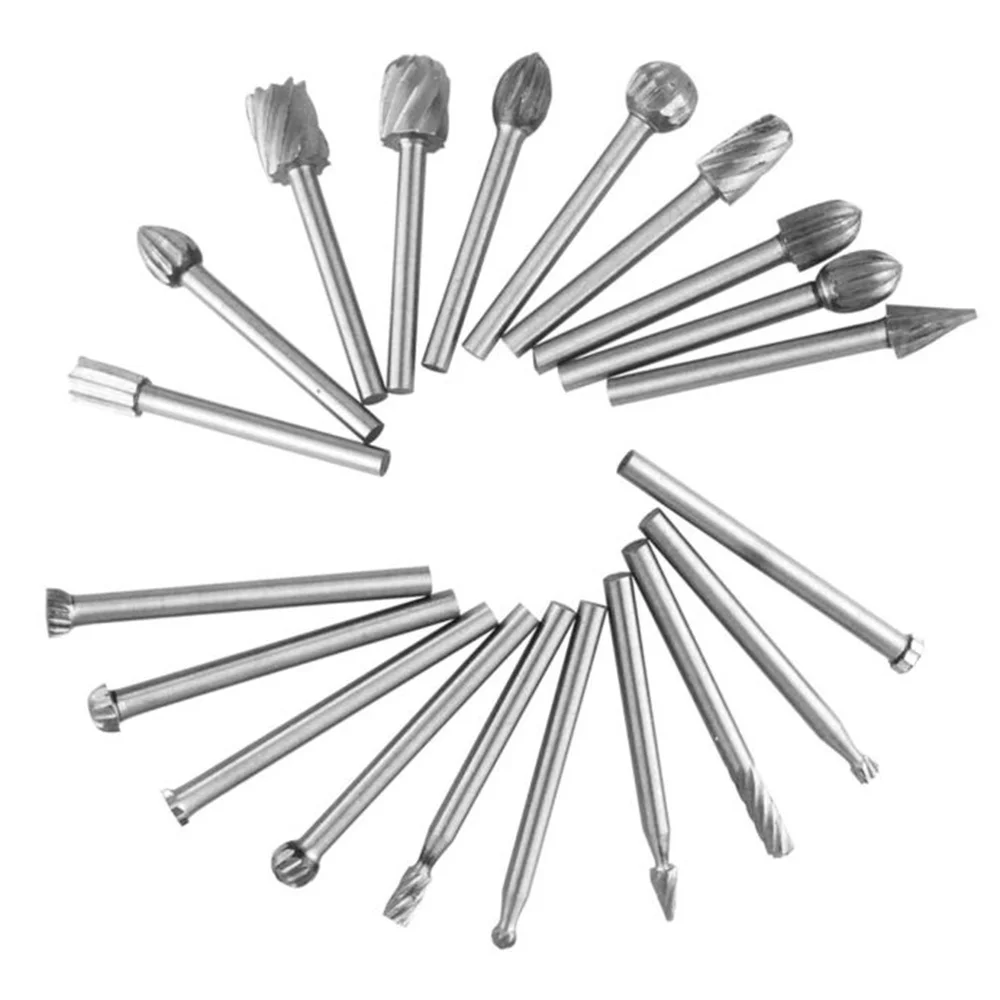

20 Pcs Drill Bits Tool Set Rotary Burrs High Speed Steel Wood Carving Kit Carving Burrs For Home Diy Tools Parts Carving Burrs