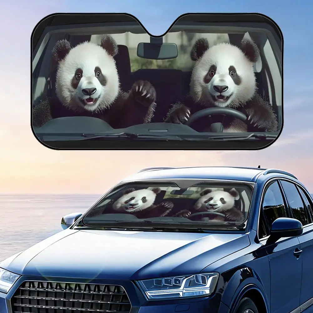 

Funny Panda Driving Sun Visor Foldable Car Windshield Sun Shade UV Protection Reflective Heat Insulation Reusable Cover