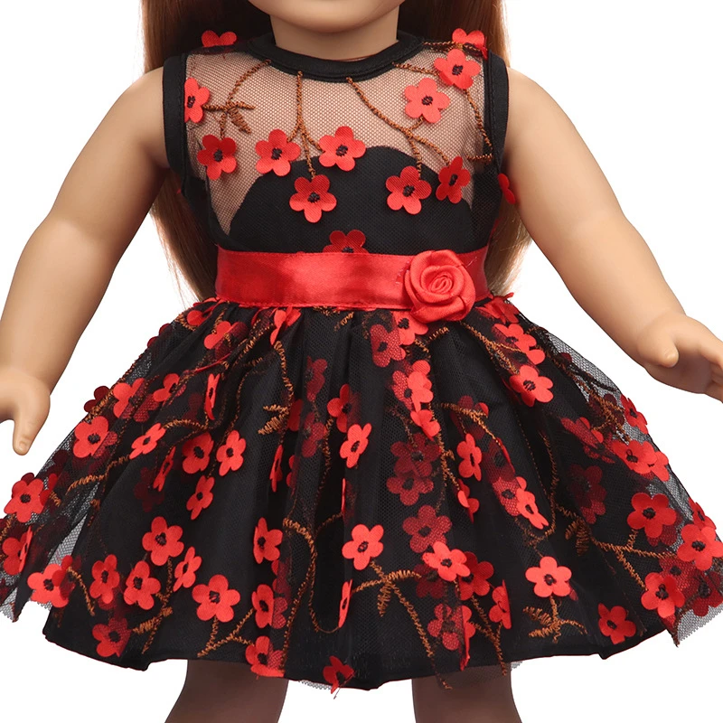 18 Inch Doll Clothes Fashion Doll Casual Girl Dress DIY Toys Reborn New Born Baby Doll Outfit American Girl Doll Red Rose Dress