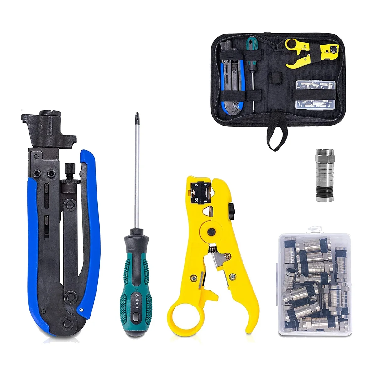 

Coax Compression Tool Kit Coax Crimper and Rg6 Crimping Tool with 20 PCS F Compression Connectors