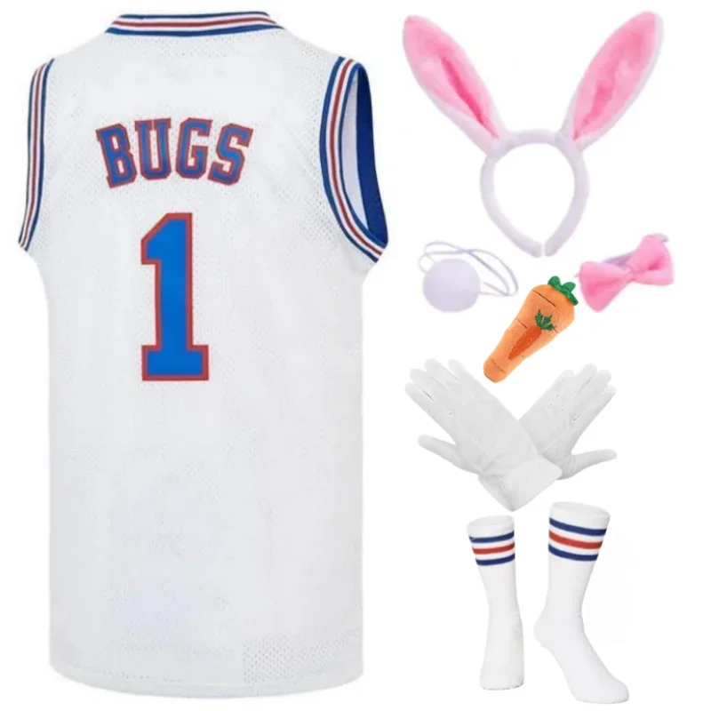 Movie Bunny BUGS Cosplay Basketball Jersey LOLA Sewing Shirt Halloween Easter Party For Women and Men Costume Set White # 1 # W.