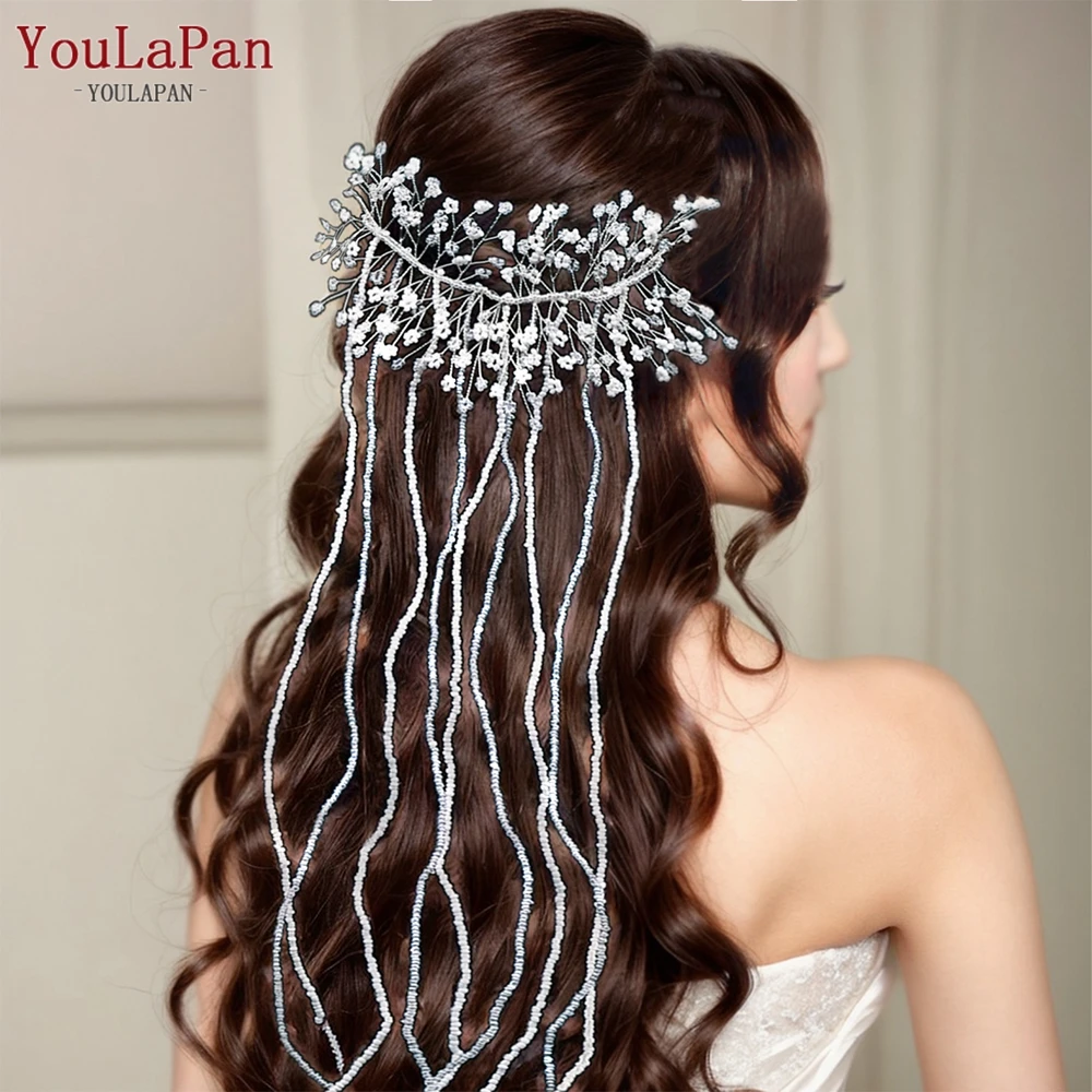 

YouLaPan Bridal Beaded Tassel Chain Headband Sparkling Crystal Wedding Hairband Bridesmaid Gift Woman Jewelry Accessories HP601