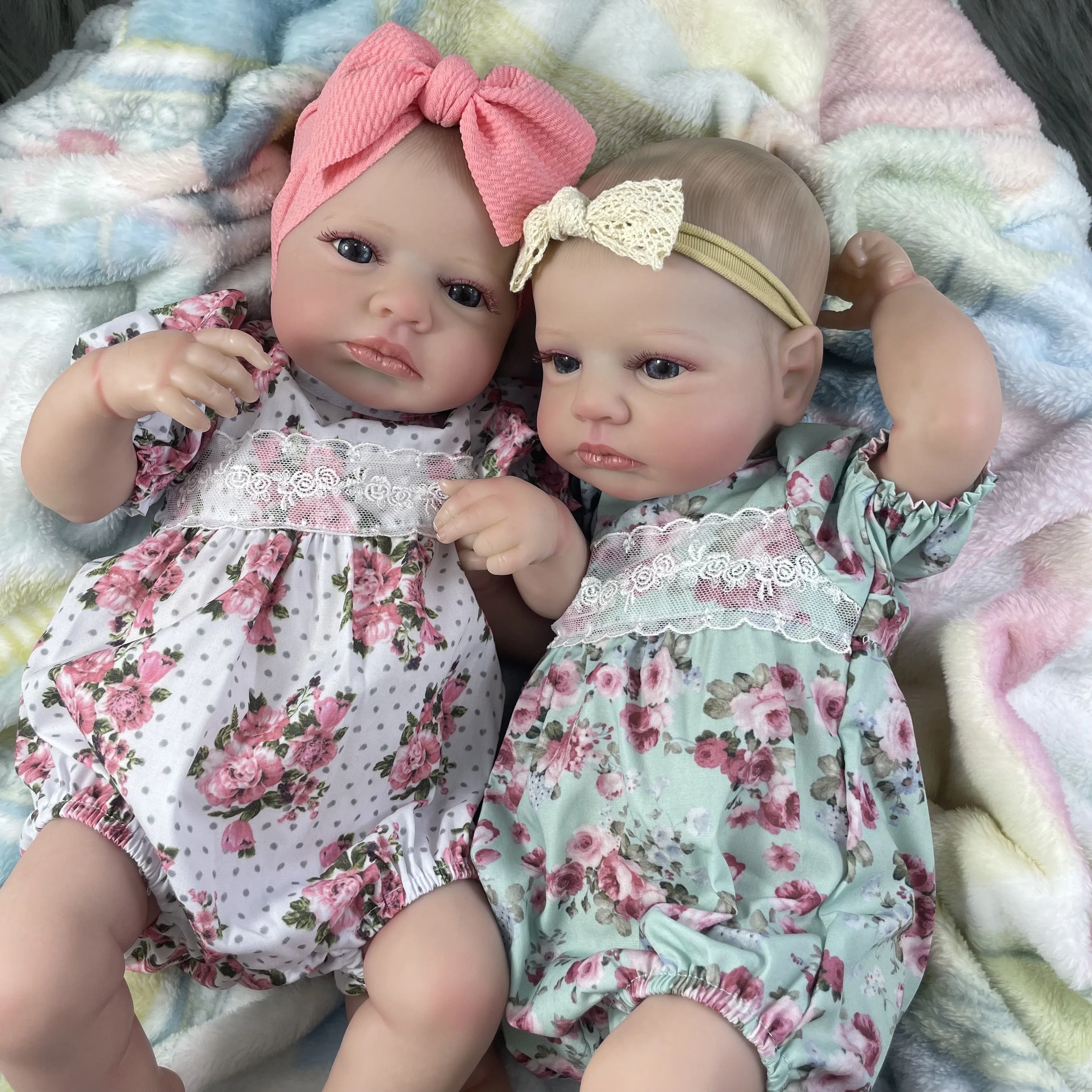 MRB 50CM LouLou Awake Twins Girl Reborn Baby Dolls Lifelike Silicone Vinyl Newborn 3D Skin Visible Veins DIY Toys For Girls