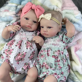 MRB 50CM LouLou Awake Twins Girl Reborn Baby Dolls Lifelike Vinyl Newborn 3D Skin Visible…