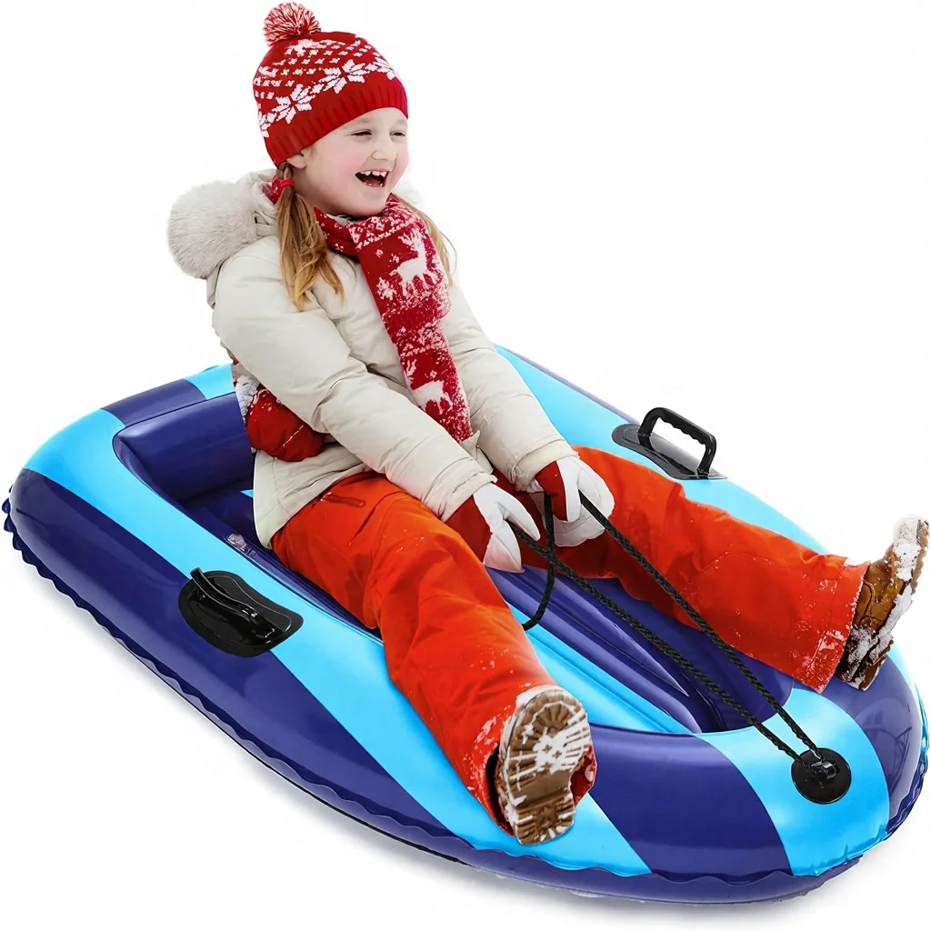 QPAU Inflatable PVC Snow Sled Heavy Duty Reinforced Handles for Kids & Adults Winter Toys Gifts Family Outdoor Sledding