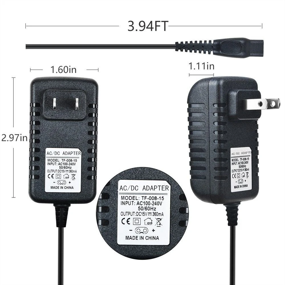 필립스 면도기 전원 어댑터 충전기, HQ8505 AT790 AT810(US 플러그), 5.4W, 15V, 0.36A