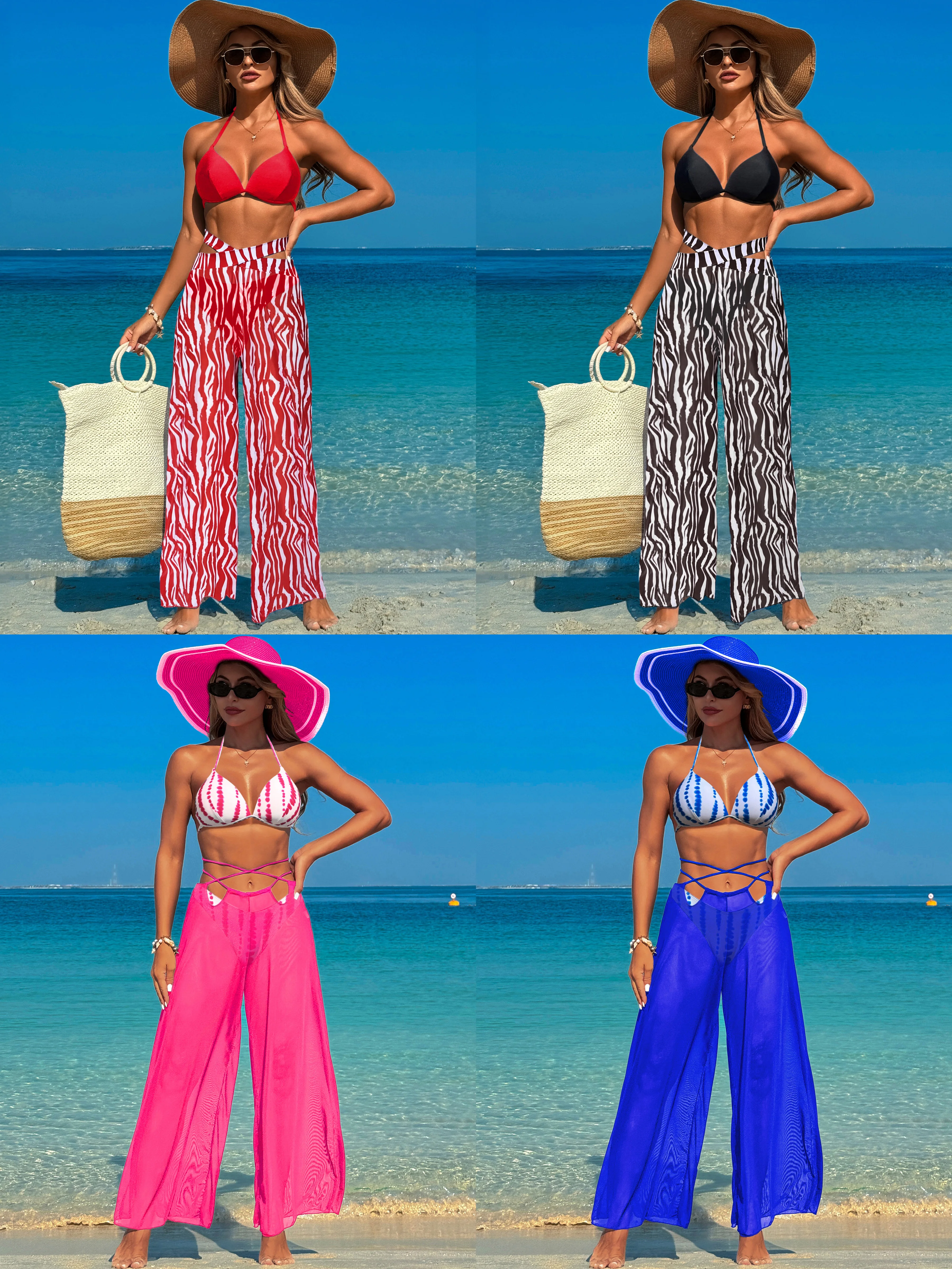 Bikini sexy de malla transparente con escote en V profundo, vendaje acolchado con cordón, traje de baño de tres piezas, vacaciones en la playa de verano