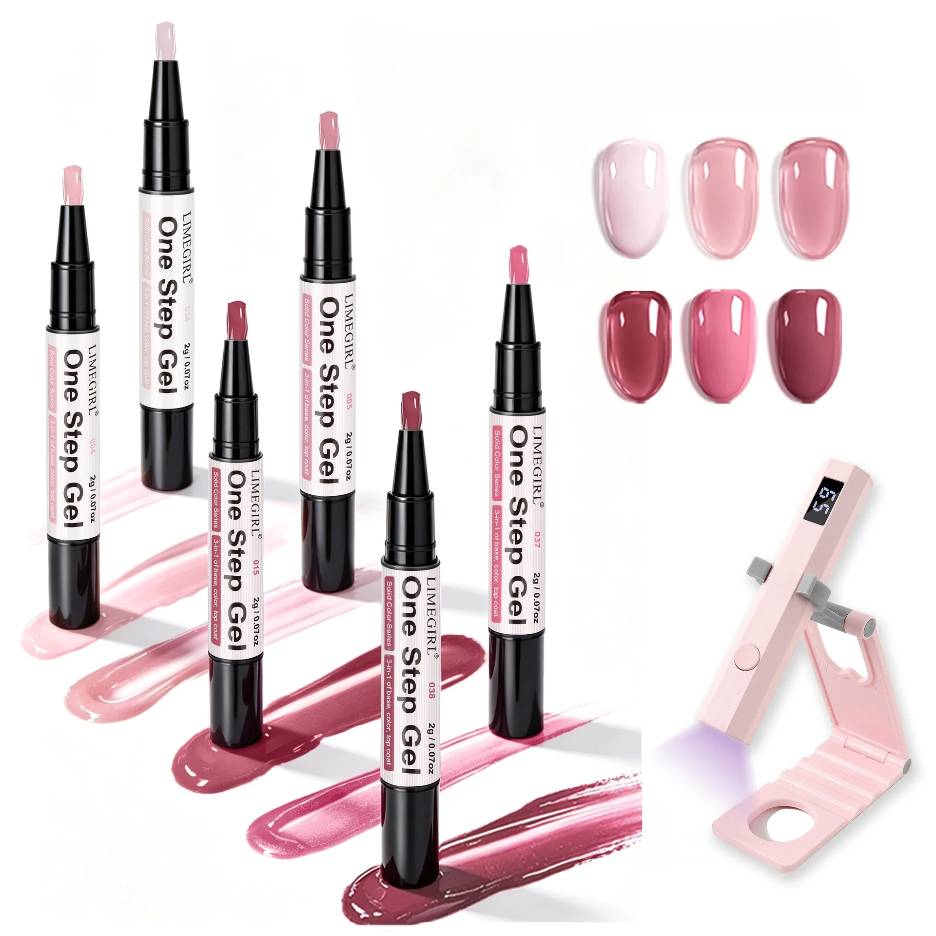 3 in1 One Step Gel Nail Polish Pen +Lamp Set Quick-Dry Long-Lasting Graffiti Painting Brush for Outdoor Travel