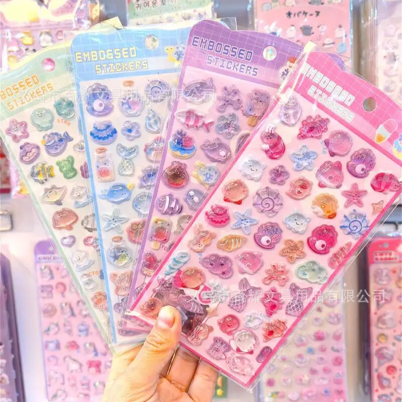 Ocean 3D Relief Ocean Shells 3D Crystal Stickers Cartoon Sticker Phone Case Decoration Kawaii Birthday Gifts for Boys and Girls view 5