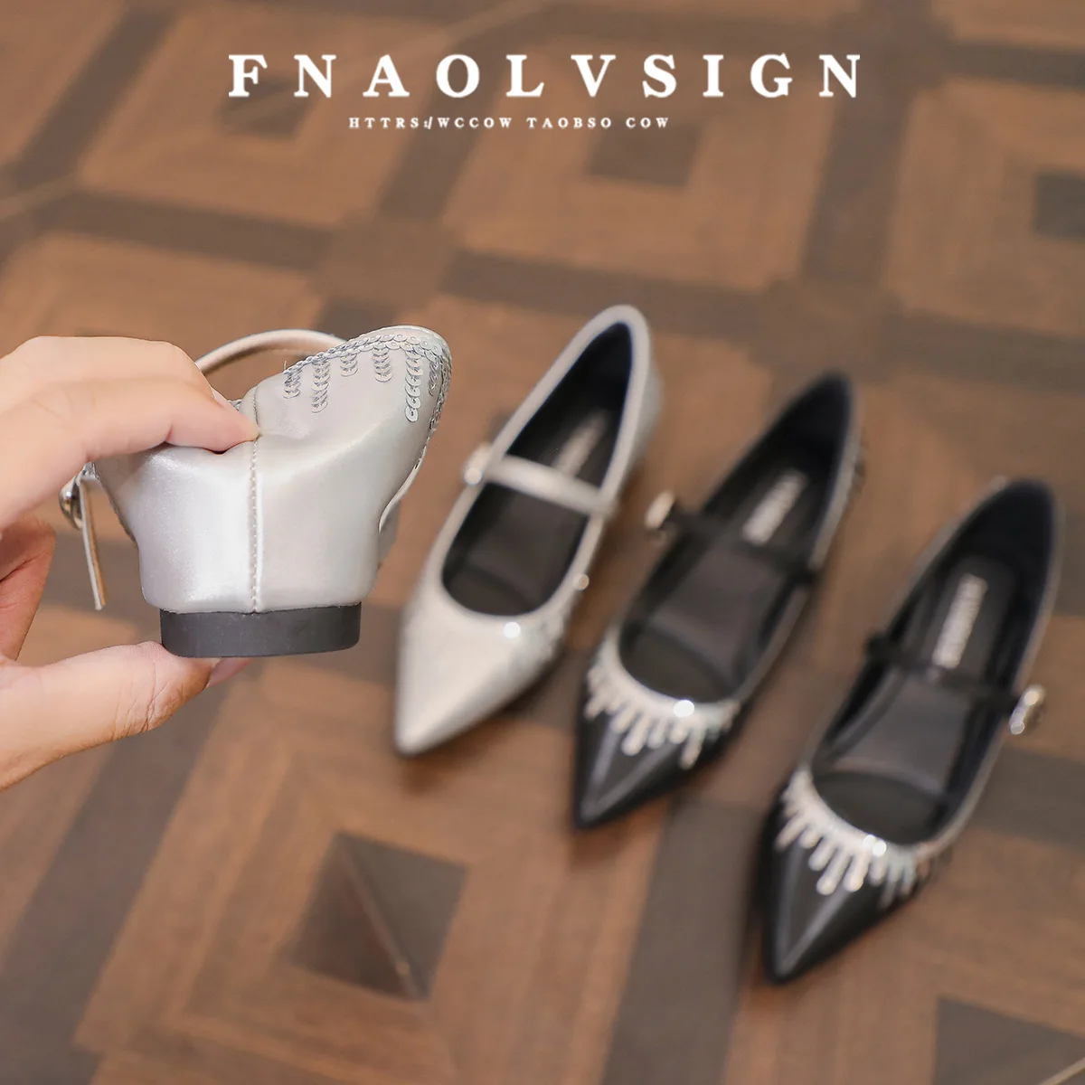 

Женская обувь в стиле Мэри Джейн с острым носком и блестками, лоферы на среднем каблуке, уличные модные туфли на плоской подошве с неглубоким носком