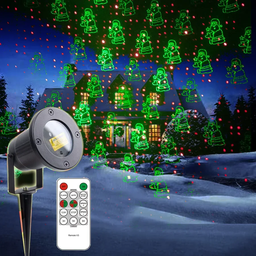 

Thrisdar 8 Pattern Christmas Projector Light Green Red Laser Light With Remote Laser Shower Patio Wall Xmas Landscape Spotlight