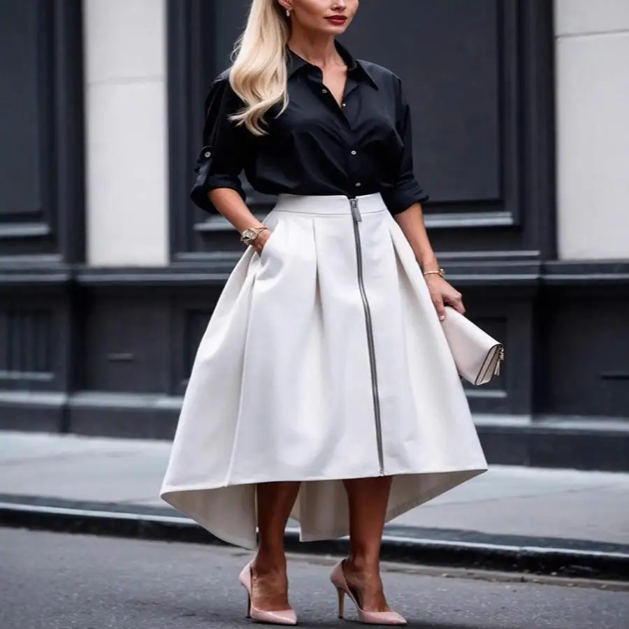 

Модный однотонный открытый кардиган на молнии, юбка длиной до пола для женщин, асимметричные kets, подходит для поездок на работу, полиэстер