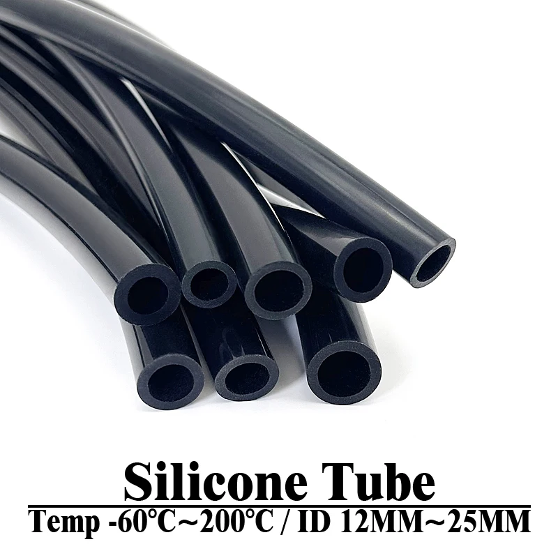 ID 12/15/16/19/25mm Food Grade Black Flexible Silicone Hose Heat-Resistant Suction Tube Air Pump Soft Rubber Silicone Hose Inner