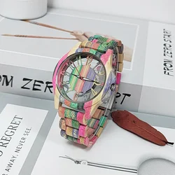 Colorful Bamboo Strap Men's Quartz Watch Fashion Hollow Transparent Watch Wrist for Man wooden Wristwatches Clock Gift