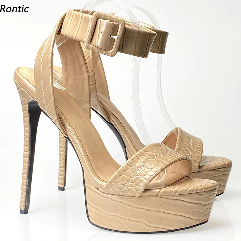 

Rontic/Новые модные женские босоножки на платформе с ремешком на щиколотке, пикантные туфли на шпильке с открытым носком, бежевые, розовые, черные туфли для вечеринок, размер США 5-20