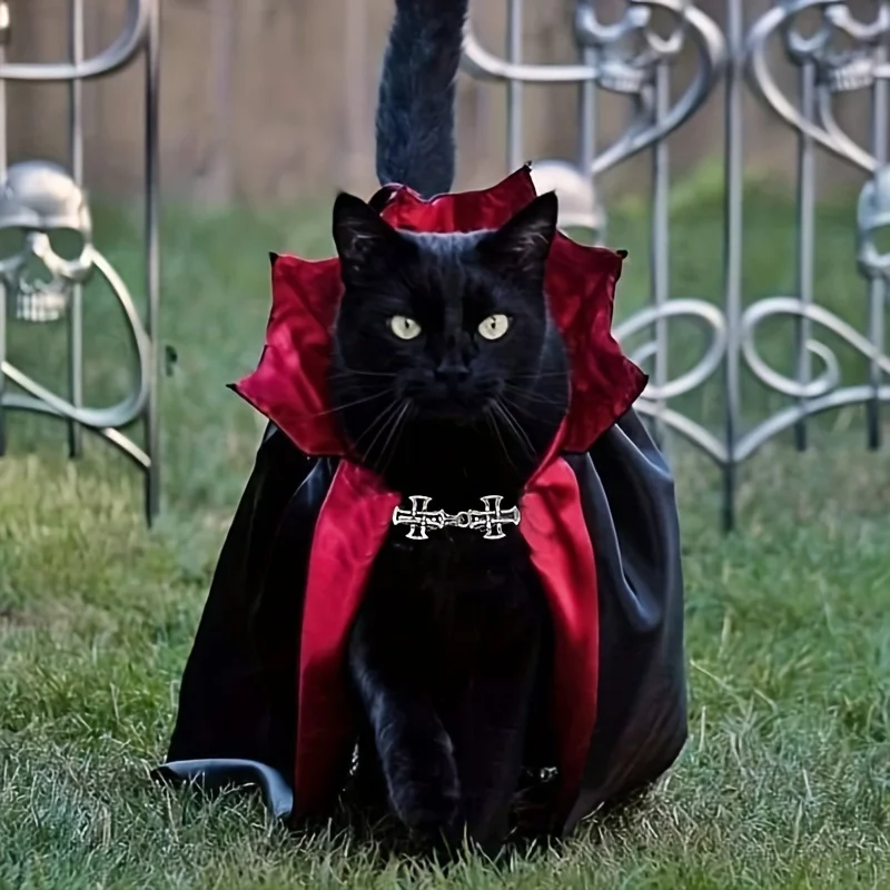 Spooky Halloween Vampire Couture for Cats: 2-Piece Pet Cape & Collar Set - Perfect for Small, Medium, and Large Furry Friends -