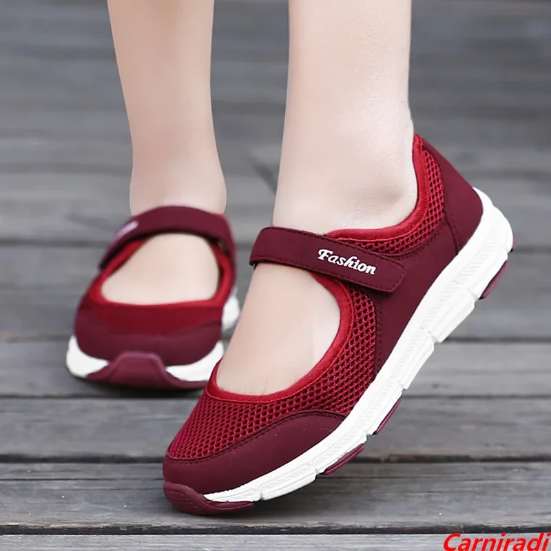 

Summer Mesh Hook Loop Mother Sport Casual Shoes Women Outdoor Comfortable Walking Sneakers Ladies Soft Gym Non-slip Jogging Shoe