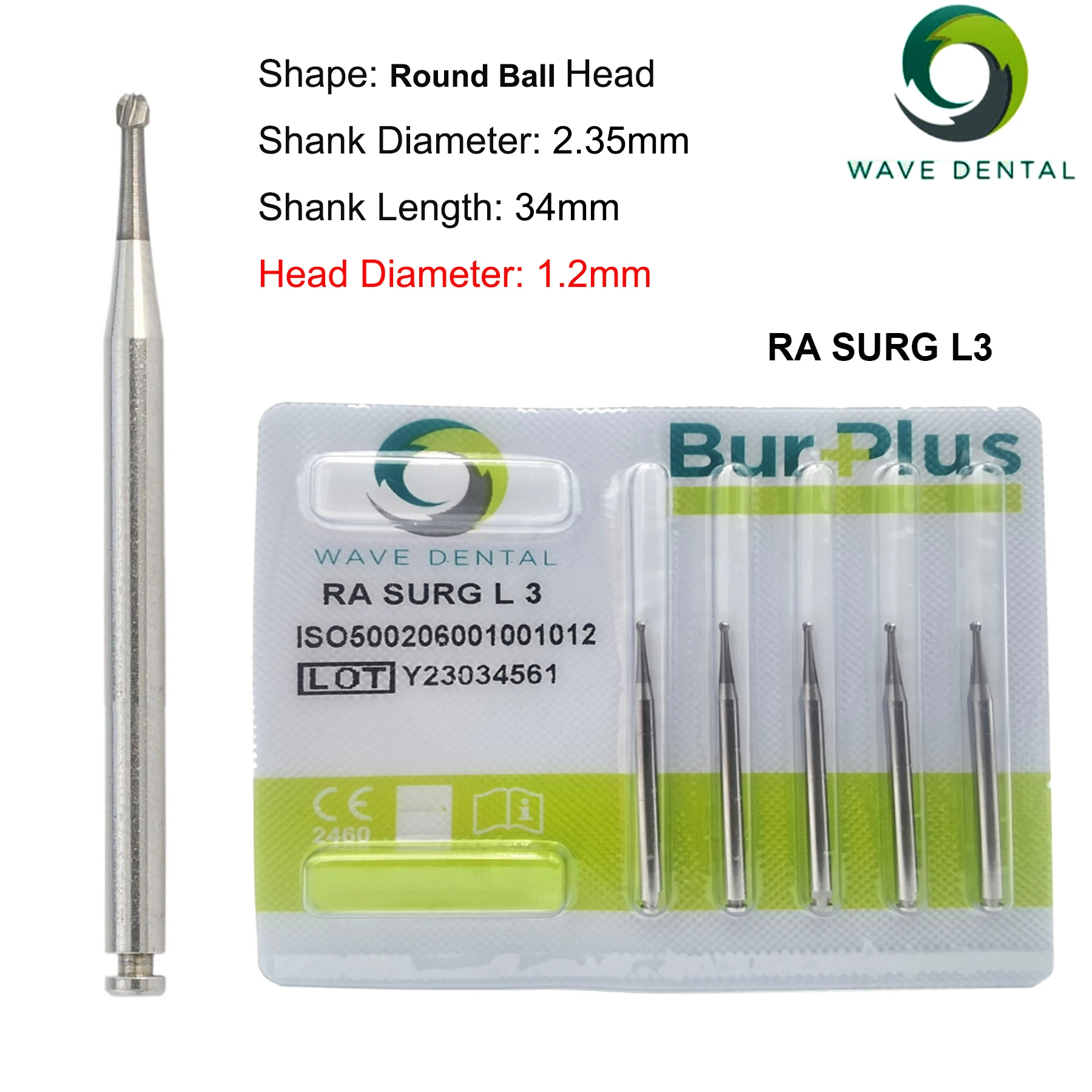 WAVE Dental Tungsten Carbide Burs Dental Drill Round Head RA SURG Implant Burs For Low Speed Handpiece Dentist Tools 5Pcs/Pack