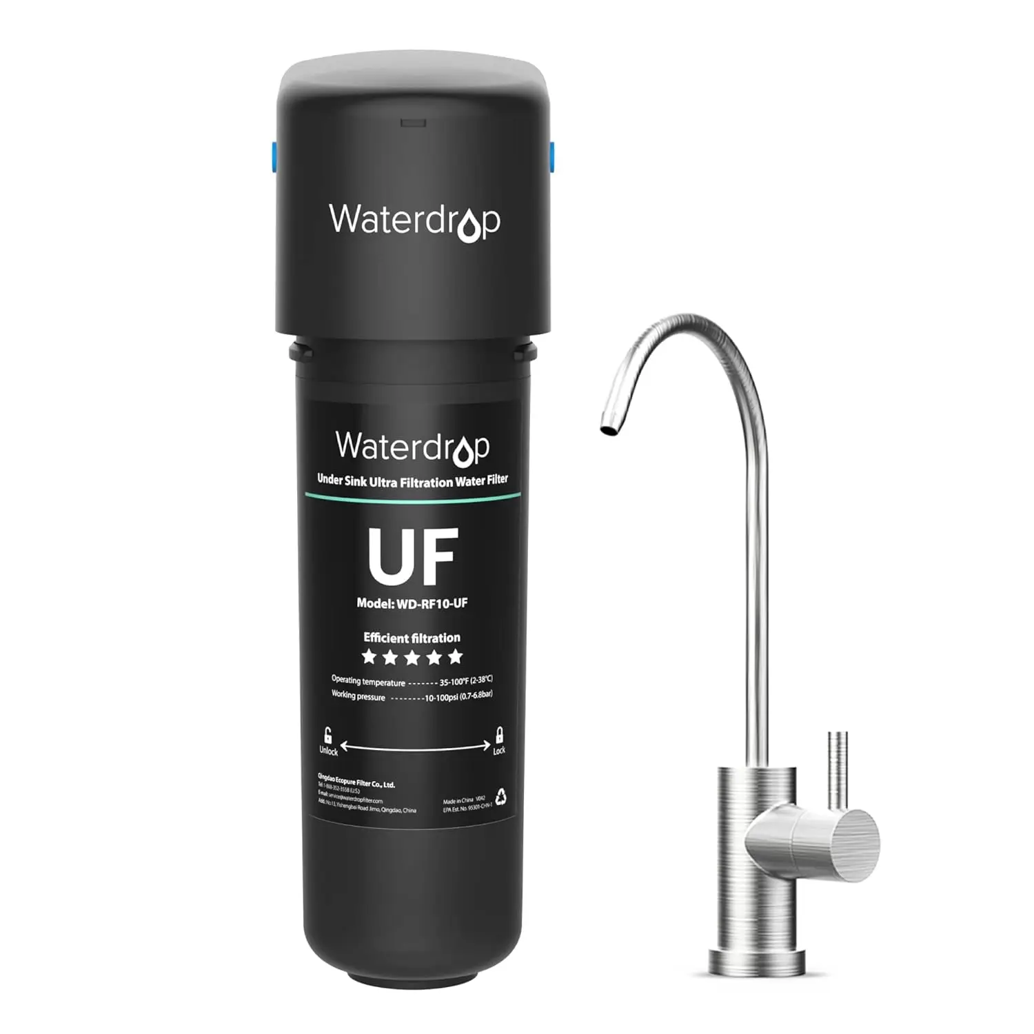 

Waterdrop 10UB-UF 0.01 μm Ultra Filtration Under Sink Water Filter System with Dedicated Faucet, 8K Gallons, USA Tech