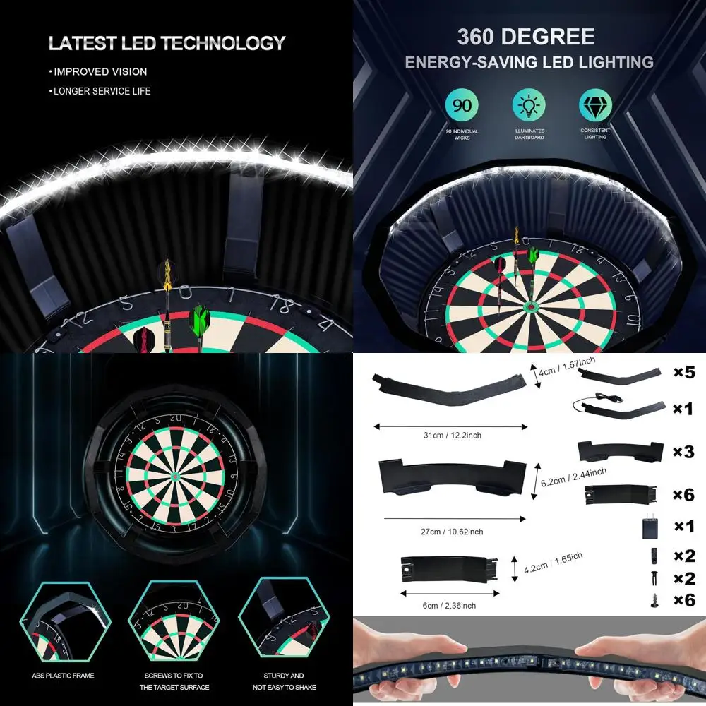 

Quick-Install 360° LED Dartboard Light - No Tools Needed - Fits 18 Boards - Dart Accessories
